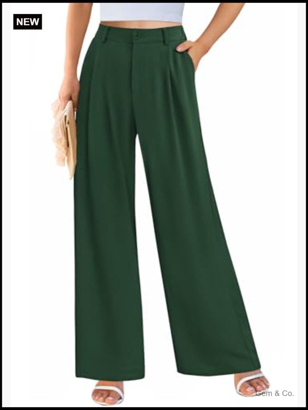High Waisted Wide Leg Pants Business Casual Work Trousers with Pockets - Picture 2 of 7